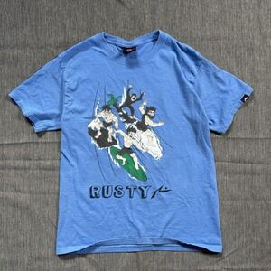 Rusty blue surf tee with cool graphic design - M